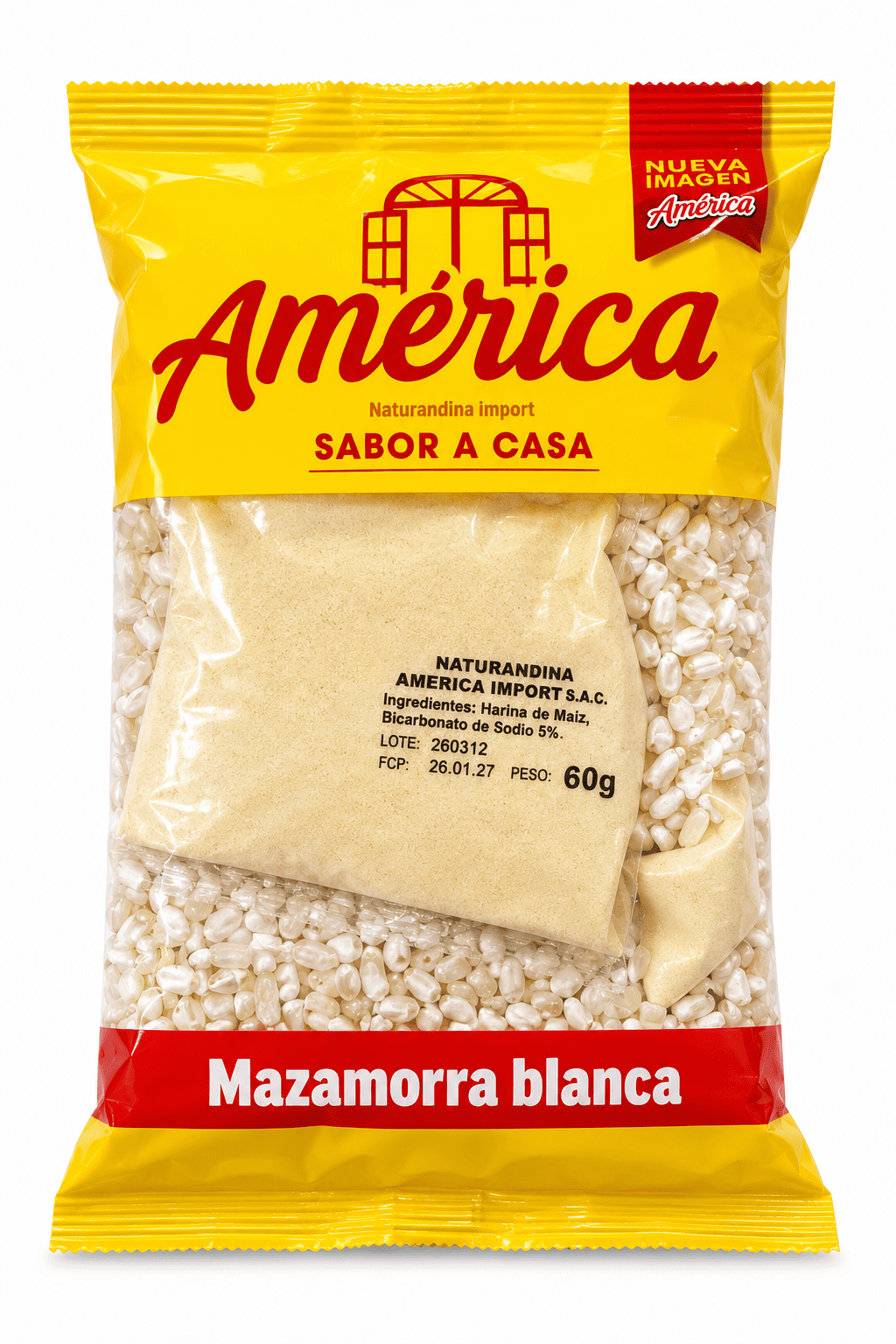 Mazamorra blanca América con sobre de harina de maiz 500g