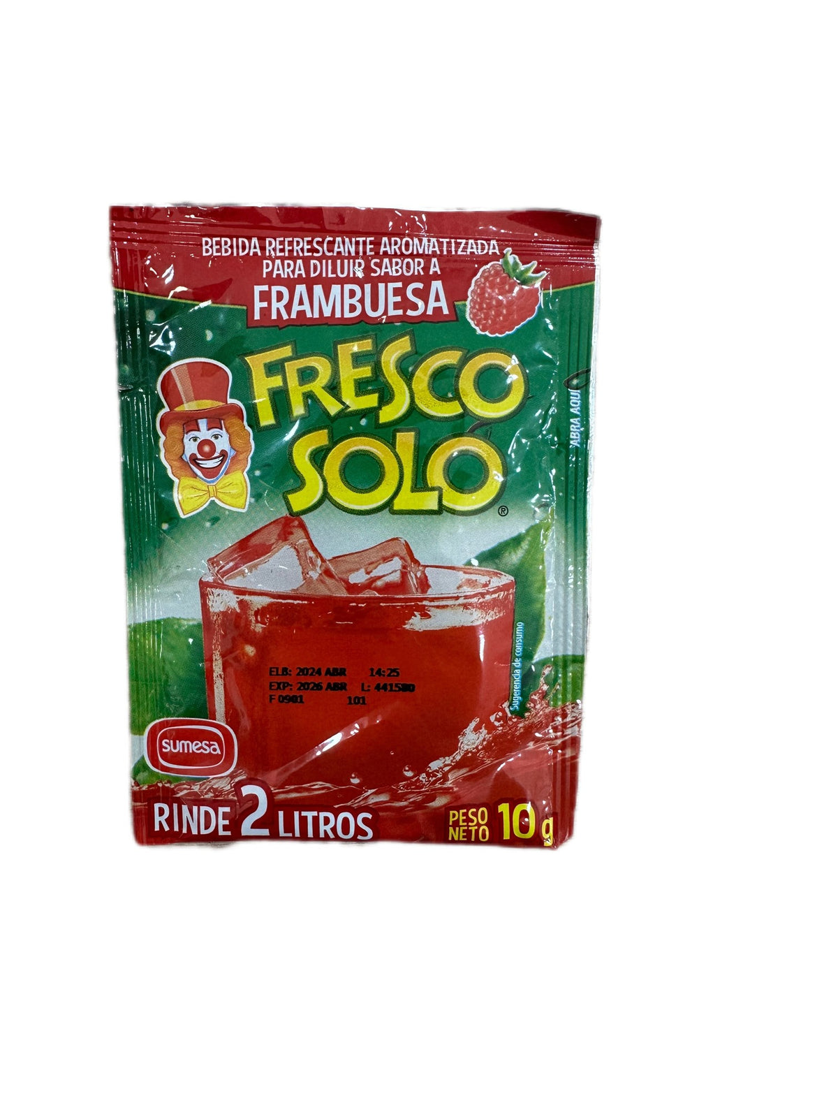 Mezcla en polvo para bebida instantánea sabor frambuesa Fresco Solo 10g