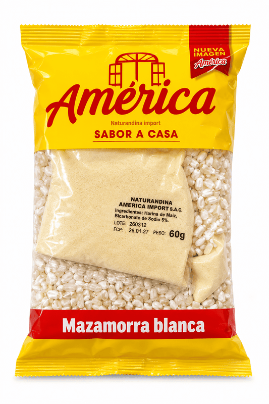 Mazamorra blanca América con sobre de harina de maiz 500g